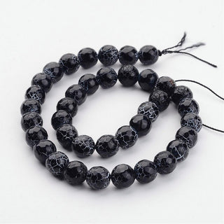 Agate "Weathered" *Faceted.  (Crackle) (10 mm rounds) 15.5" strand.  approx 40 beads.  Black
