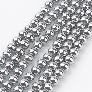 Hematite (Platinum)   15" Strand.   *Non Magnetic 4 mm Rounds  (approx 100 Beads).