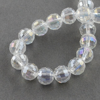 Transparent Glass Bead Strands, Faceted, Round, Clear with AB Finish, 12mm, Hole: 2mm, about 25 beads,