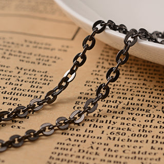 303 Stainless Steel Cable Chain. (Electrophoresis BLACK)  4 x 3 x .8mm.   *Sold by the Foot