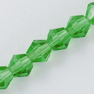 Bicone Beads, Faceted Glass Beads Strands, Green, 3x3~3.5mm, Hole: 0.5mm; about 150pcs/strand, 15.5"