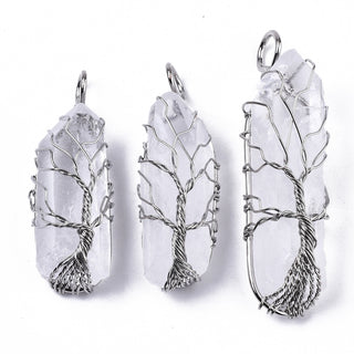 Natural Quartz Crystal "Tree of Life" Wire Wrapped Pendant. 48~62x14~17x13~18mm, Hole: 4x5~6mm.  Sold Individually.