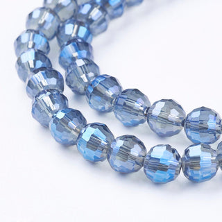 6mm Faceted Round Crystals *AB Blue  (approx 72 beads per 15" Strand)