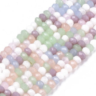 Glass Faceted Rondelle.  *2mm. (Hole .6mm).  Pastel Opaque Mixed Colors.  (Approx 190 Beads per 12" Strand)