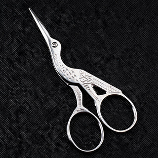 Stainless Steel Scissors, Embroidery Scissors, Sewing Scissors, Silver Color Crane, 9.4x4.75x0.5cm.  Sold Individually.