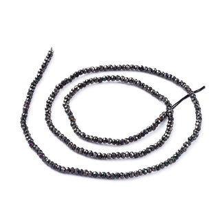 Electroplate Glass Beads Strands, Full Plated, Faceted, Rondelle, Gunmetal, 2x1.5mm, Hole: 0.6mm, about 235~247pcs/Strand.