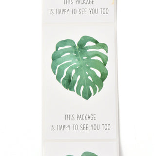 "This Package is Happy to See You Too" Stickers with Green Leaf Pattern, 80x50mm, 150pcs/roll