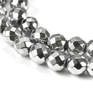Non-Magnetic Hematite Beads Strands, Vacuum Plating, Faceted, Round, Silver Plated, 6mm, Hole: 1mm *approx 70 Beads.