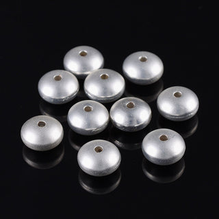Metal Bead, Rondelle, Matte Bright Silver, 10x6mm, Hole: 1.8mm.  (Packed 5 Beads)