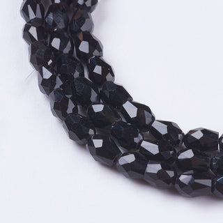 Glass Teardrop Beads, Faceted, Black, 5 x 3 mm, Hole: .5mm. Approx 90 Beads