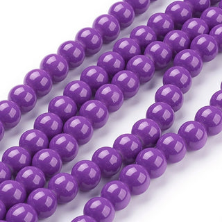 Glass Beads.  Round, Opaque Bright Dark Violet, 8mm; Hole: 1.3~1.6mm, *Approx 50 Beads