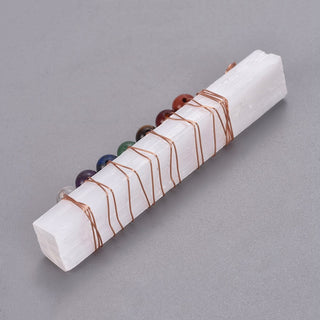Selenite (No Hole)   Wire Wrapped Semi-Precioius Chakra Beads.  75~90x10~15x7~14mm..  Rectangle.  Sold Individually