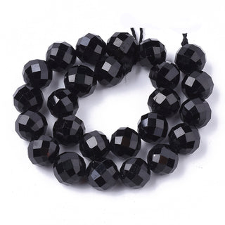 Tourmaline *Natural Black . 6mm.  (Faceted Round) 7" strand.  Approx 32 Beads.