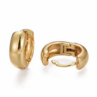 Brass Huggie Hoop Earrings, 18K Gold Plated, 14x5mm, Pin: 1mm.  (Sold per pair)