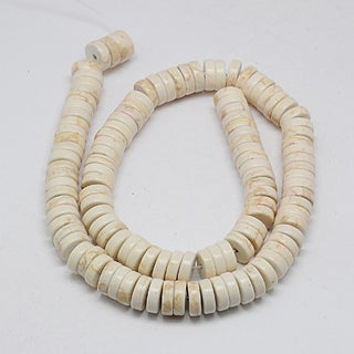 Howlite, Heishi Cut Beads, Flat Round/Disc, Creamy White, 6x3mm, Hole: 1mm; about 135pcs/strand, 16" Strand