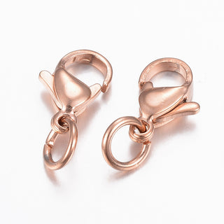 304 Stainless Steel Lobster Claw Clasps, Rose Gold,  (See Drop Down for Size Options) *Packed 5 Clasps.