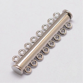 Slide Lock Clasp (8 Holes).  46x13.5x7mm, Hole: 2mm.  Sold Individually.  Platinum Silver Color.