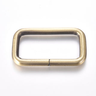 Iron Buckle Ring (Rectangle), For Webbing, Strapping Bags, Garment Accessories,  Brushed Antique Bronze, 29x47x3mm, Inner Diameter: 21x38mm.  (Packed 5 Rings)