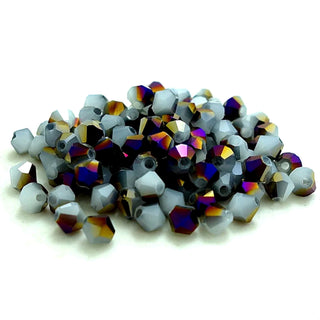 Bicone. Electroplate "Creamy Soft Blue Base" Glass, Faceted, Half Rainbow Color Plated, Grade AAA,  AntiqueWhite, 3mm, Hole: 0.5mm; about 110pcs/strands, 13"