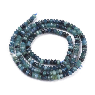 Tourmaline *Natural Blue .  (Faceted Rondelle) 3 x 2mm.  Hole .7mm.   Approx 200 Beads.