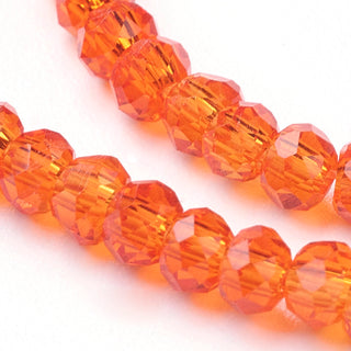 Crystal (Chinese) *Faceted Rondelle  (Orange)   3 x 2 mm.   .5mm hole.  Approx 190 Beads on an 18" Strand.