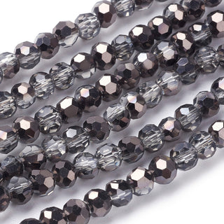Glass Beads Half Electroplate on Black (4mm Faceted Rounds)