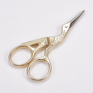 Stainless Steel Scissors, Embroidery Scissors, Sewing Scissors, Light Gold Color Crane, 9.4x4.75x0.5cm.  Sold Individually.