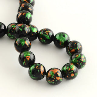 Glass Beads Round *splatter painted (6mm) (Green, Orange, Black)