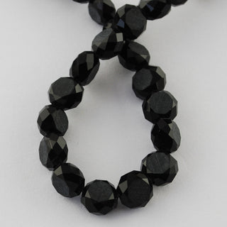 Frosted Glass Bead Strands, Faceted, Flat Round, Black, *See Drop Down for Size Options.