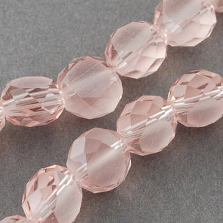 Frosted Glass Bead Strands, Faceted, Flat Round, Pink, 8x4~5mm, Hole: 1mm  (approx 70 Beads)