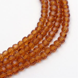 4mm Faceted Round Crystals *Saddle Brown.  (approx 100 beads per 15" Strand)