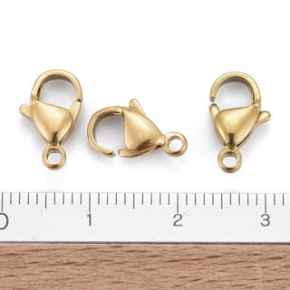 304 Stainless Steel Lobster Claw Clasps, Golden, 12x7x3.5mm, Hole: 1.5mm.  (Packed 5)