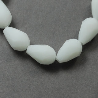 Glass Beads Strands, Imitation Jade Beads, Faceted, Teardrop, White, 6x4mm, Hole: 1mm. Approx 70 Beads. Approx