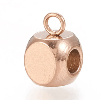 Vacuum Plating 304 Stainless Steel Hanger Links, Cube Bail Beads, Rose Gold, 9x6x6mm, Hole: 1.6mm.  (Packed 5)