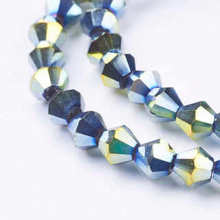 Bicone.  Electroplate Glass Beads Strands, Faceted, Sea Green, 4x4mm, Hole: 1mm; about 104pcs/strand