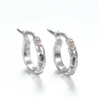 304 Stainless Steel Hoop Earrings, Textured, Silver Color Plated, 15x13x3mm, pin: 1x0.8mm.  (F03416)