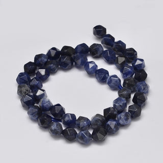 Faceted Natural Sodalite Beads Strands, Star Cut Round Beads, 8x7mm, Hole: 1mm; *Approx 50 Beads