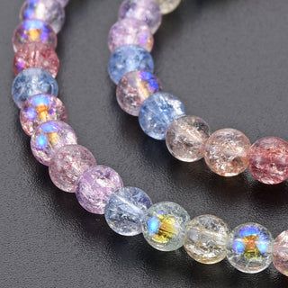 Electroplate Crackle Glass Bead Strands, AB Color Plated, Dyed & Heated, Round, Colorful, 4mm, Hole: 0.8mm.  Approx 100 Beads.