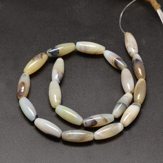 Rice Shape. Natural Dendritic Agate Bead Strands, 20x8mm, Hole: 1.2mm; (approx 19 Beads)