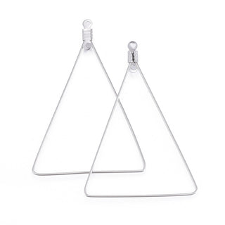 304 Stainless Steel Wire Pendants, Hoop Earring Findings, Triangle, Stainless Steel Color, 24 Gauge, 48.5x34.5x0.5mm, Hole: 1.2mm *Packed 10