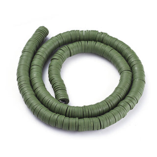 Polymer Clay Disc Beads (Heishi), 8 x 1mm.  Hole 2mm.  Approx 390 Beads.  Olive.