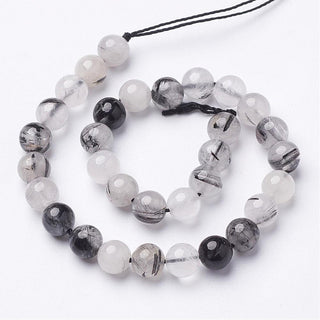 Rutilated Quartz (Natural Black) 8mm Rounds.  16" Strand (approx 52 Beads)
