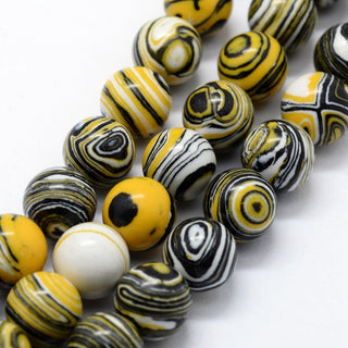 Howlite  (Rounds)  *Also known as Bumble Bee Malachite (This is NOT malachite..!).   (color enhanced)  15.5" strand.  *See Drop Down for Size Options