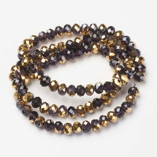 Electroplate Opaque Glass Beads Strands, Half Golden Plated, Faceted, Rondelle, Dark Indigo Purple, (See Drop Down for Size Options)