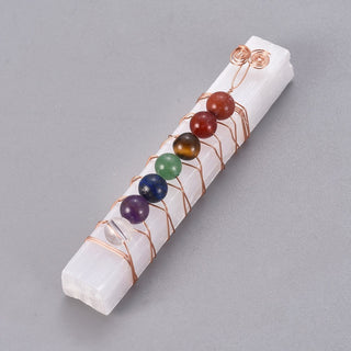 Selenite (No Hole)   Wire Wrapped Semi-Precioius Chakra Beads.  75~90x10~15x7~14mm..  Rectangle.  Sold Individually