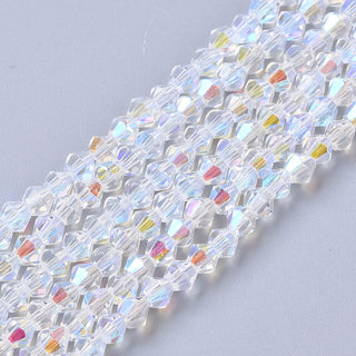 (3MM).  Crystal Electroplate Bicone Glass Bead 17" Strands, AB Color Plated, Grade AA, AB Color Plated, 3x3mm, Hole: 1mm