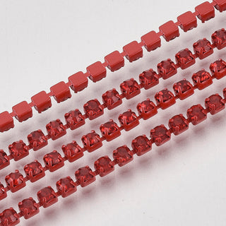 Electrophoresis Iron Rhinestone Cup Chain,  light Siam.  SS12. , 3mm.  *Sold by the foot