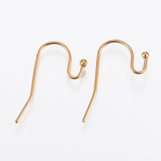 Vacuum Plating 304 Stainless Steel Earring Hooks, Ear Wire, Golden, 21x12x2mm; Pin: 0.8mm.  (Packed 10 Ear Wires. 5 Sets)