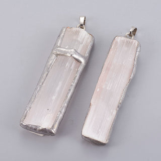 Natural Selenite Pendant, w/ Platinum Tone Brass Finding. 55~75x14~22x6.5~11mm, Hole: 8x4.5mm.  Sold Individually