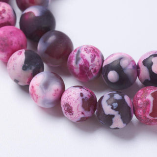 Agate (8 mm Size  Rounds) Gorgeous Cherry-Magenta- White Frosted. (16" strand)